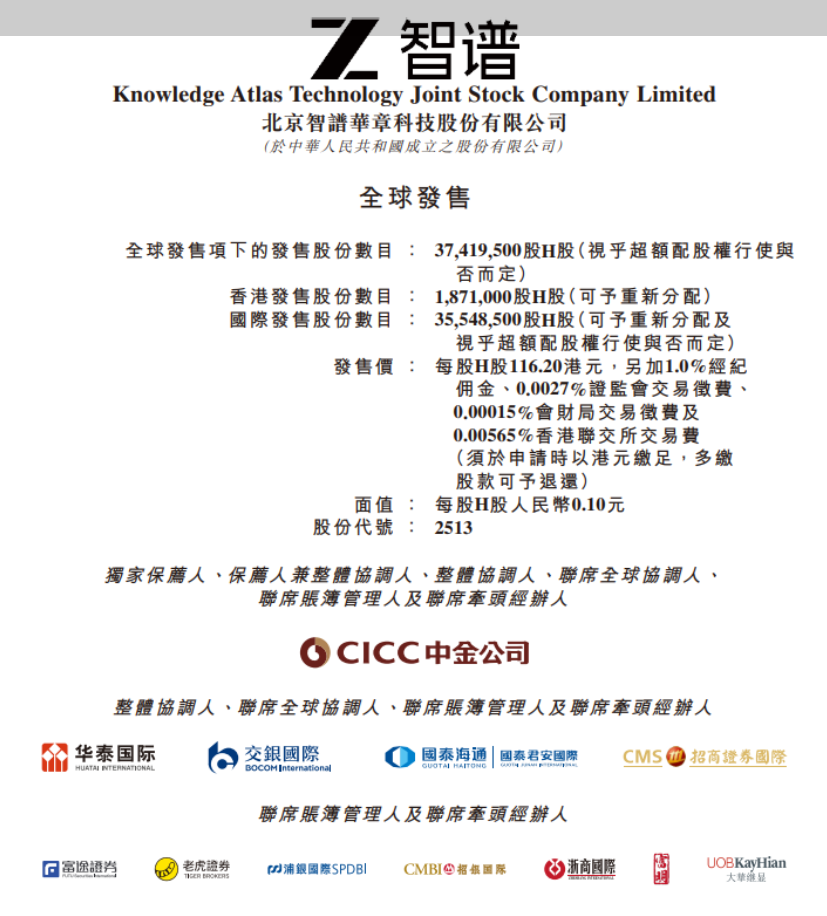 智谱：香港IPO拟发行逾3700万股 定价116.2港元
