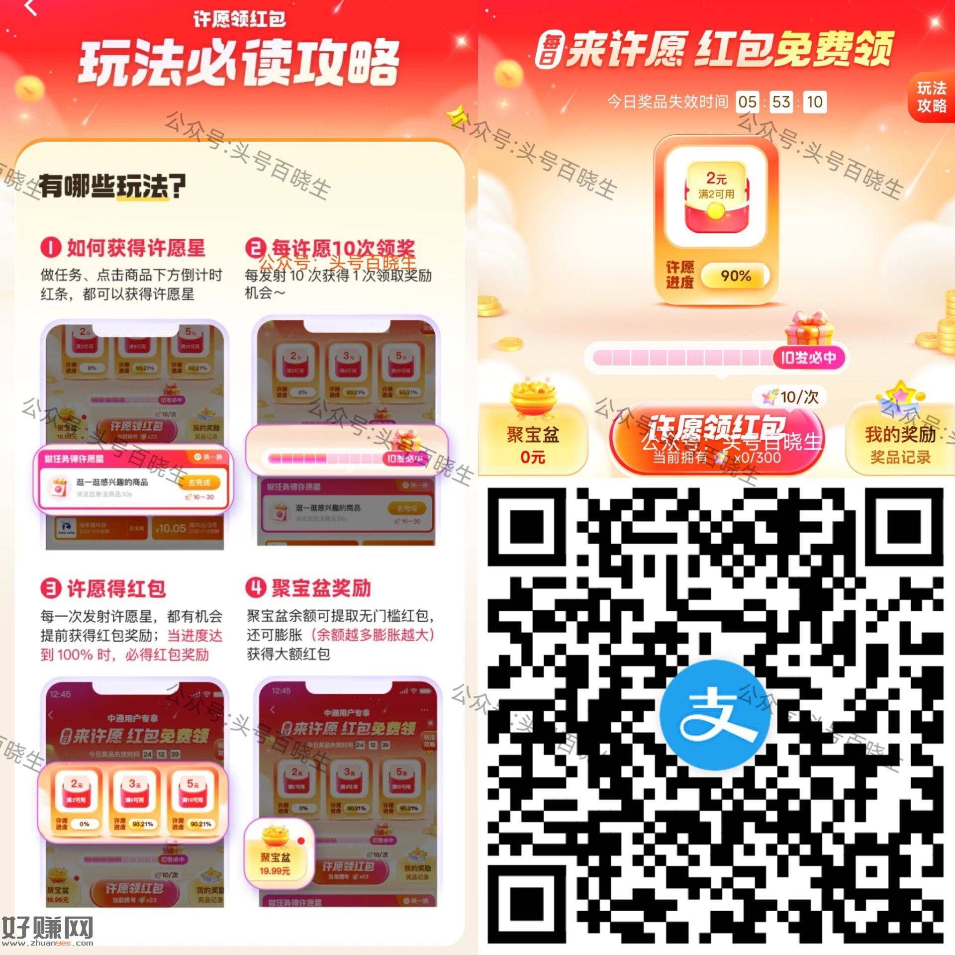zfb扫 许愿领鸿包 ，每天完成任w 发射10次bi中