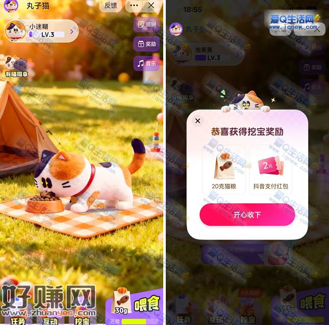 抖音丸子猫挖宝抽奖 亲测2元支付红包