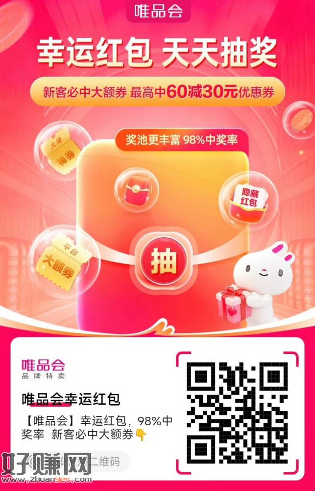 【唯品会】幸运红包，，98%中奖率  新客必中大额券👇