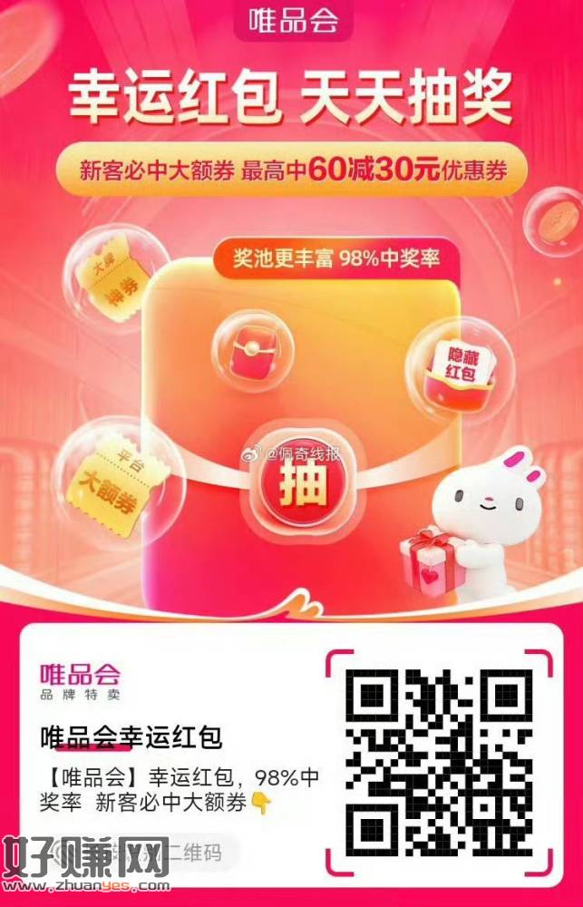 【唯品会】幸运红包，，98%中奖率  新客必中大额券👇
