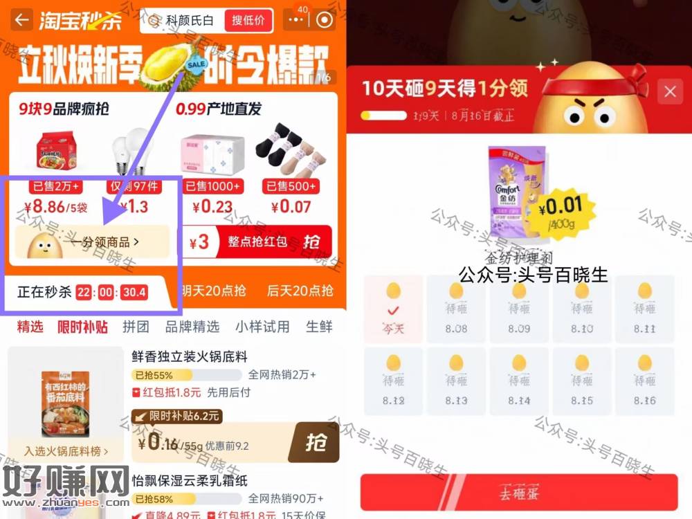 淘宝搜【淘宝秒 杀】 ，如图 天天砸金蛋 横幅进