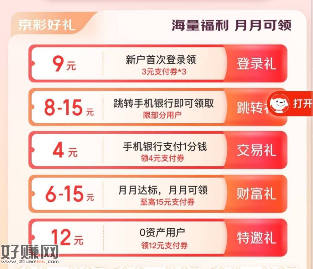京东搜【联合会员】新一期 ，建.行卡付0.01领4亓吱付卷