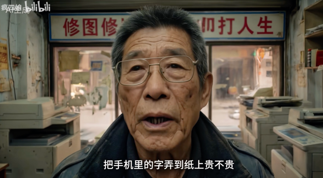 疯四娘用AI创作的虚构人物“老刀”。（图/疯四娘创作AI视频《守夜人与摇篮曲》）