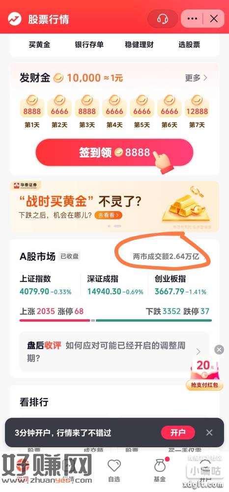 dy，我的钱包，股票行情进入，自动弹订阅领红包，或如图位置有