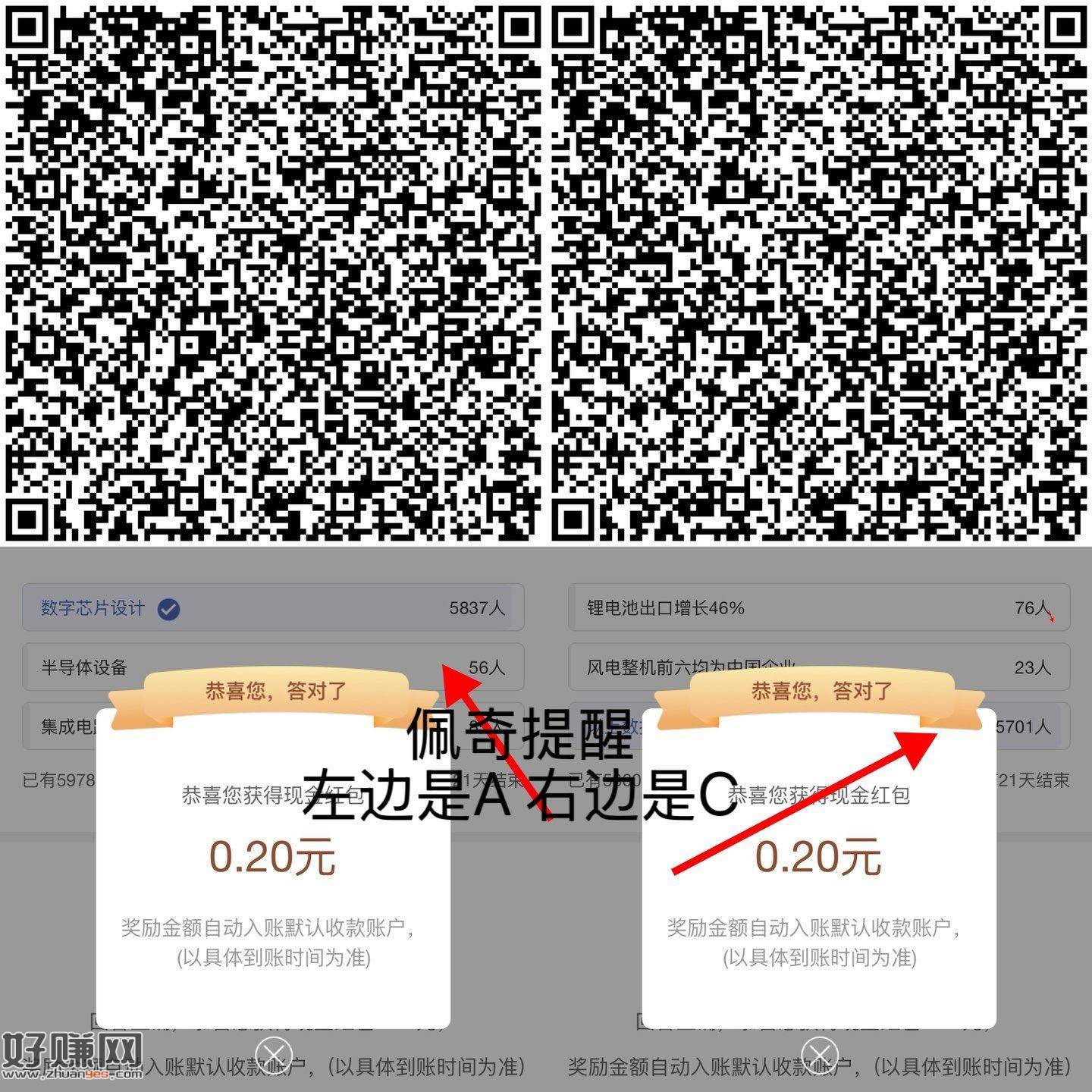 工行0.4小红包  ，V扫 左边是A 右边是C