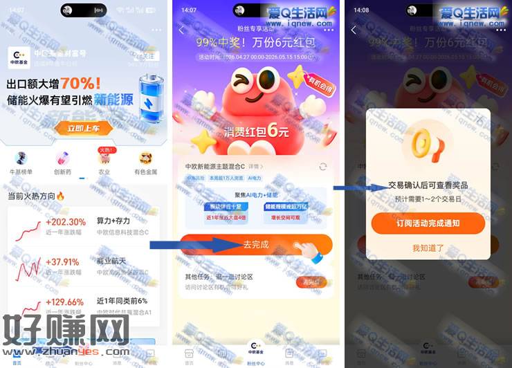 支付宝中欧基金财富号 抽6元通用消费红包
