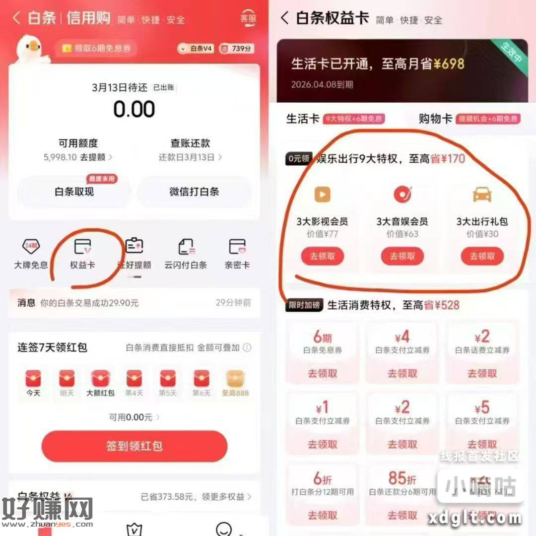 京东金融-白条-白条权益这里如图 29.9 开通有这 9 个