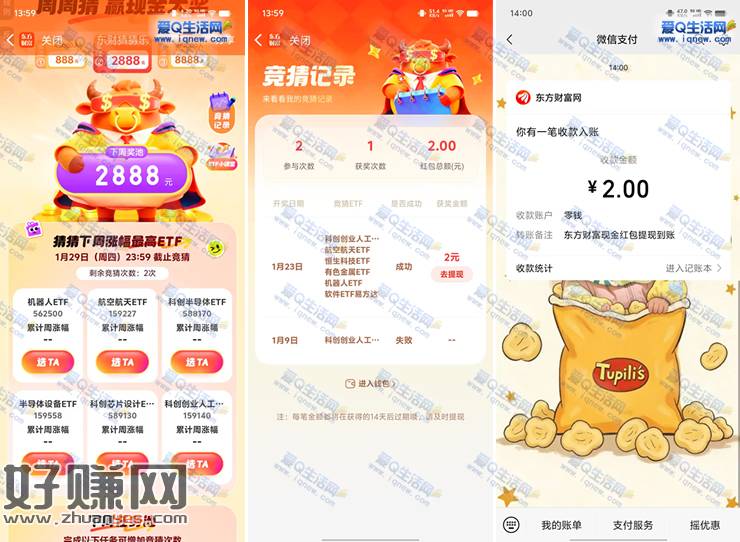 东方财富猜猜乐瓜分现金 亲测2元现金秒到