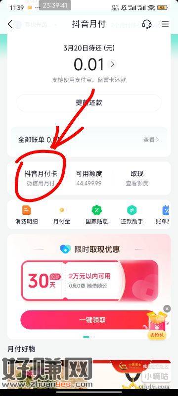 有抖音月付绑定微信的去看看，刚打开送了20立减金，大毛