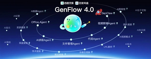 百度GenFlow4.0正式发布：把龙虾、剪辑Agent、Office三件套全塞进网盘