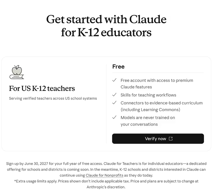 Claude for teachers 的注册页面|图片来源:Anthropic